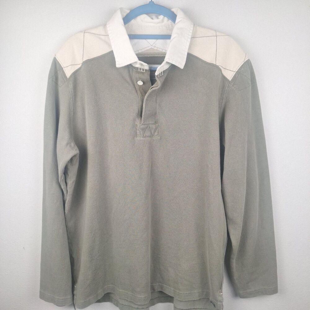 Vintage Eddie Bauer Heavyweight Green Rugby Size Large Long Sleeve Pique Polo